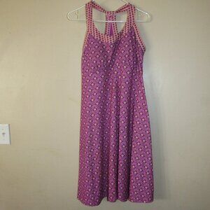 Prana Cali Dress Size XL Pink Purple Print Shelf Bra Racerback Stretch Hiking